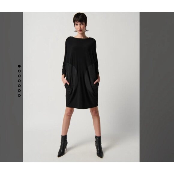 NEW JOSEPH RIBKOFF Black Motif Dolman Sleeve Shift Dress Women's Size 10 Stretch - Picture 3 of 12